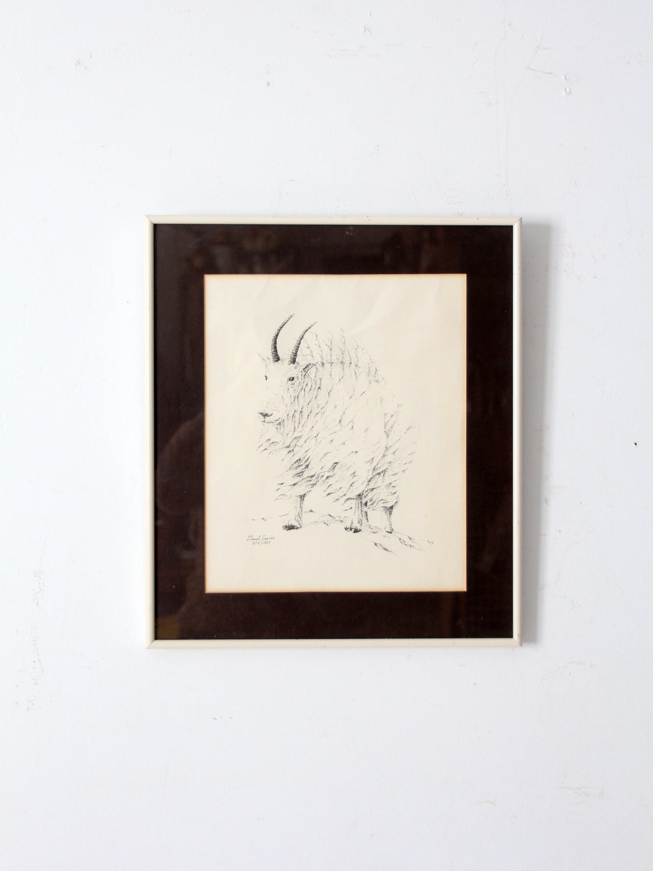 vintage framed mountain goat drawing