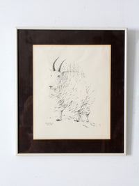 vintage framed mountain goat drawing