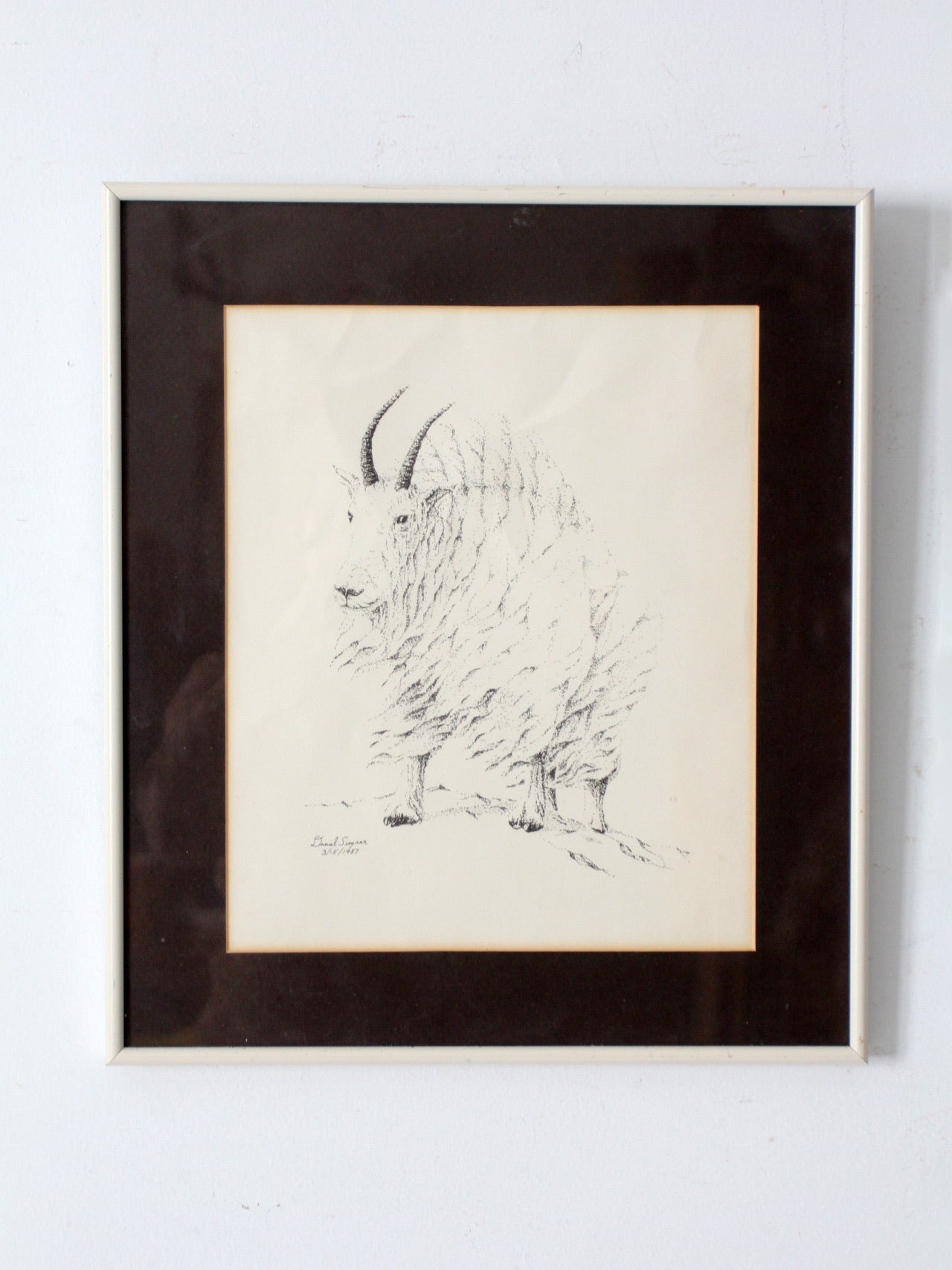 vintage framed mountain goat drawing
