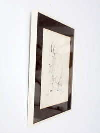 vintage framed mountain goat drawing
