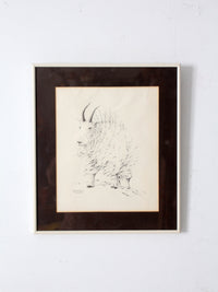 vintage framed mountain goat drawing