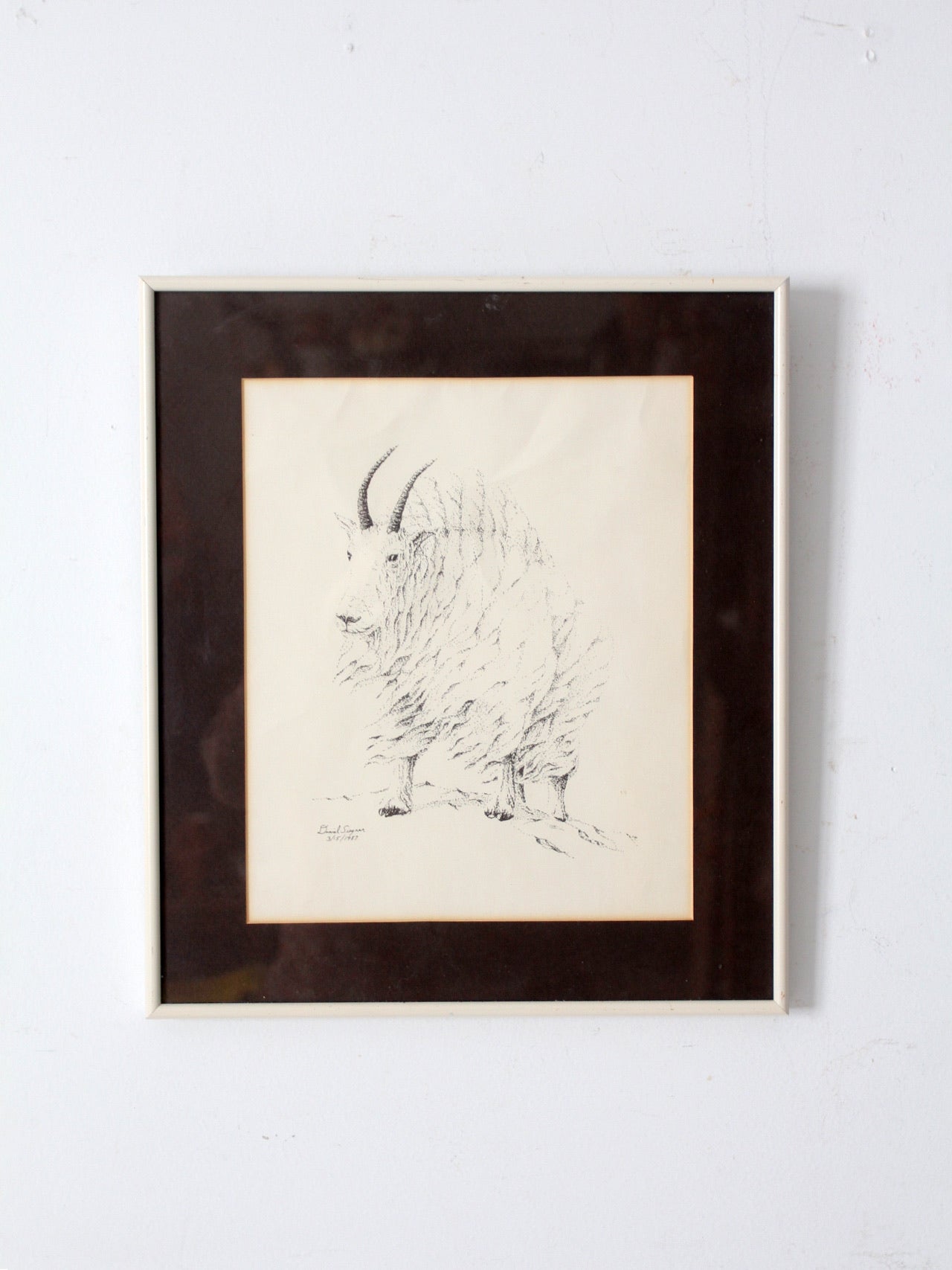 vintage framed mountain goat drawing