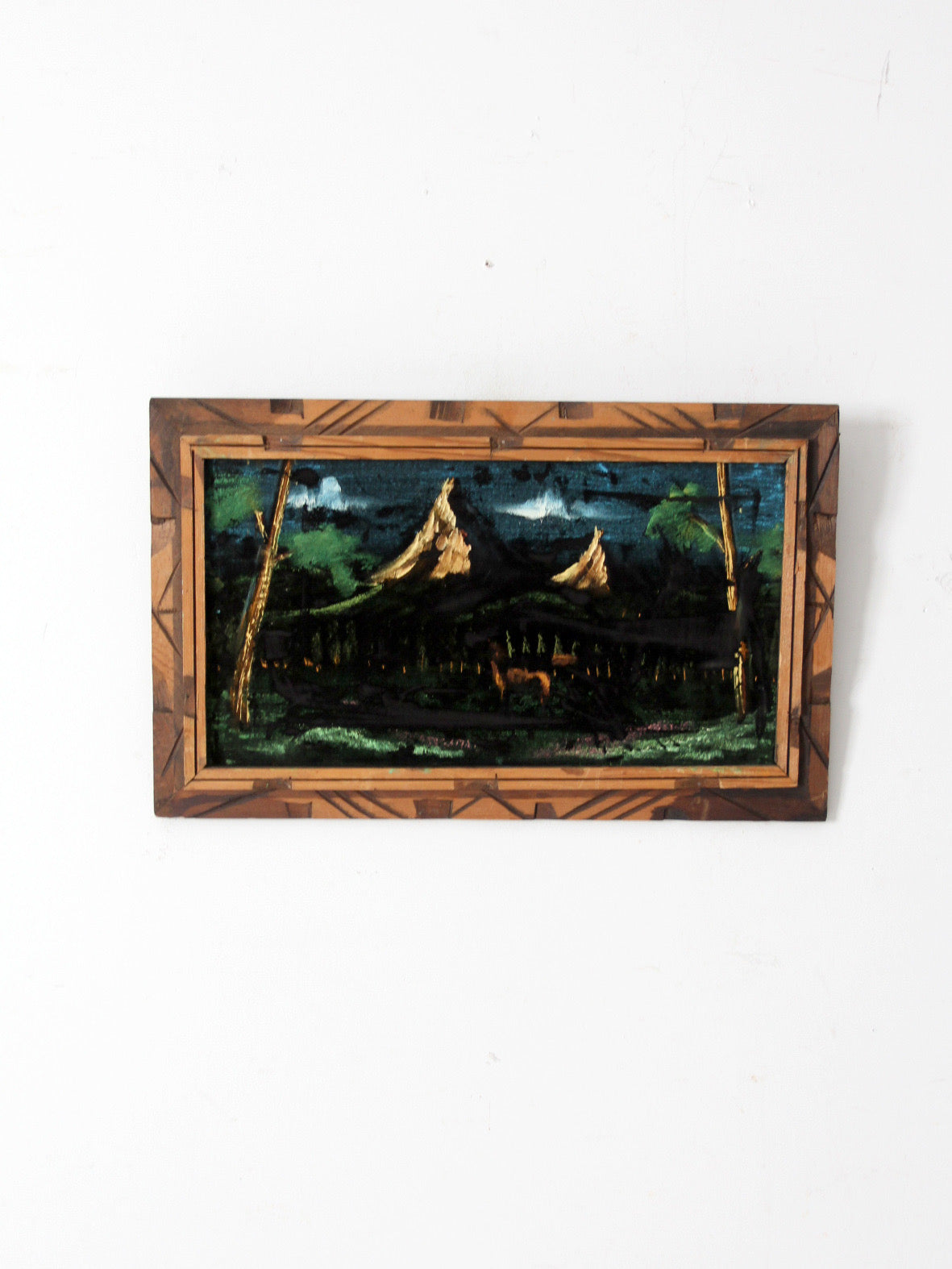 vintage velvet painting with wood frame