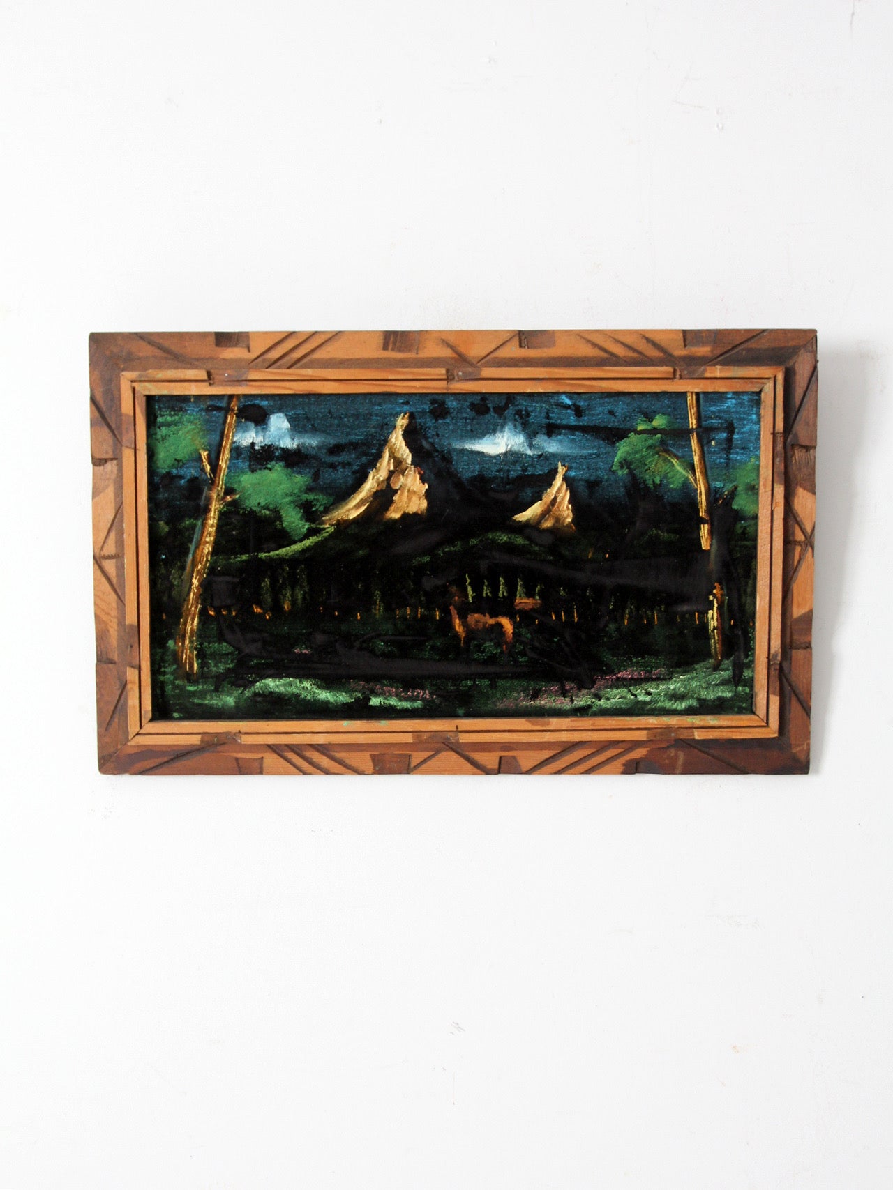 vintage velvet painting with wood frame