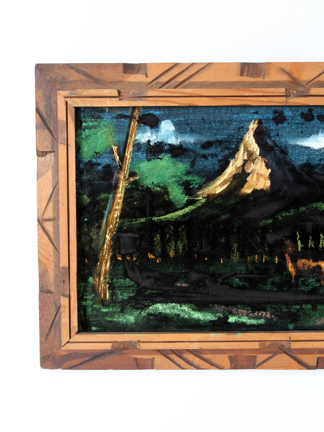 vintage velvet painting with wood frame