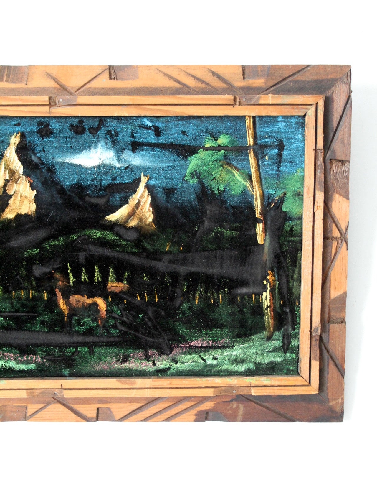 vintage velvet painting with wood frame