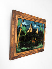 vintage velvet painting with wood frame