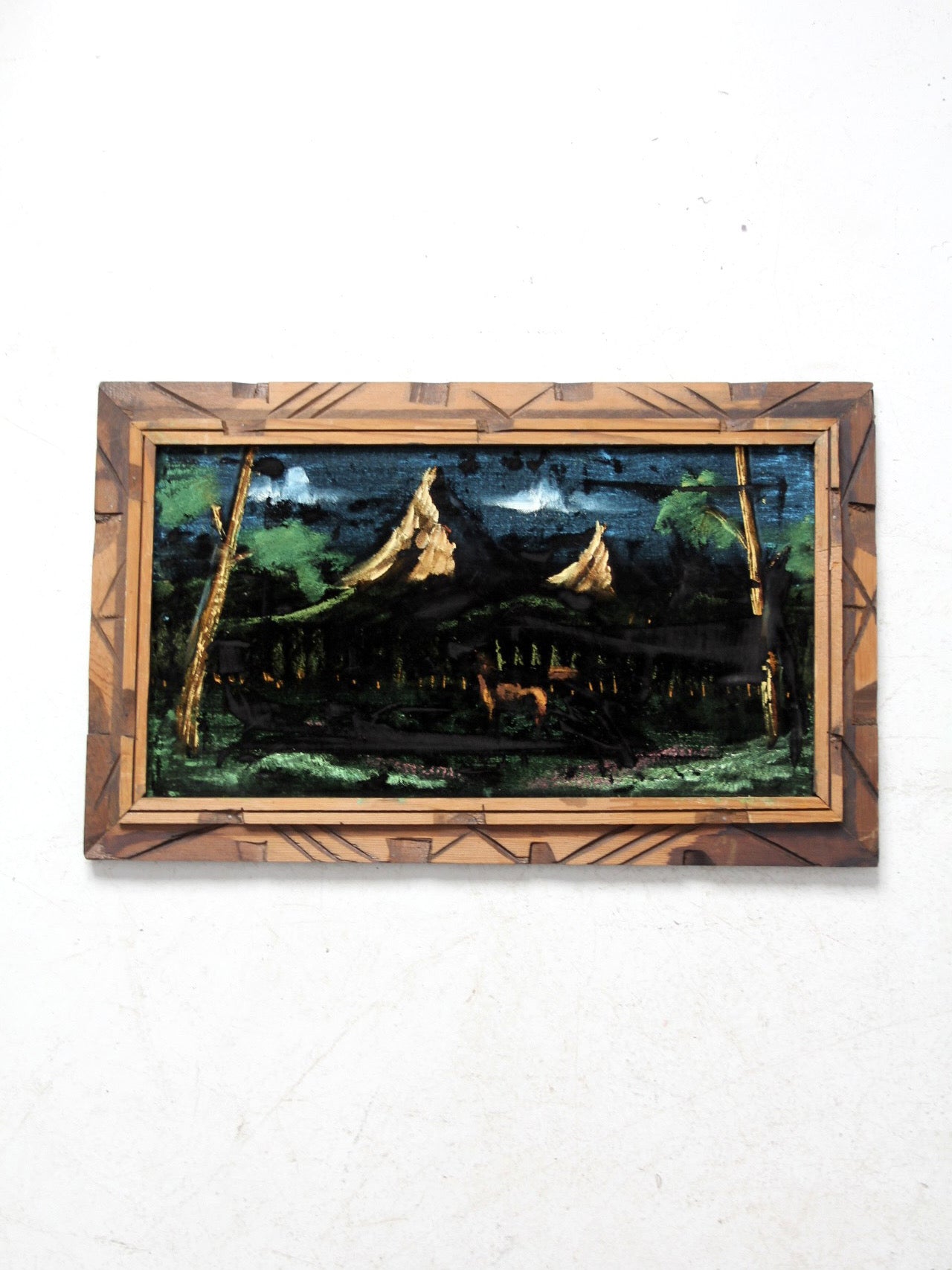 vintage velvet painting with wood frame