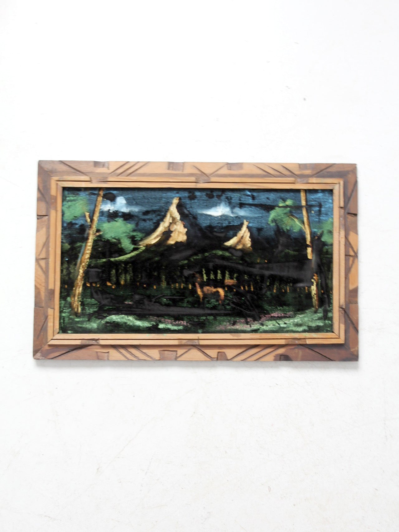 vintage velvet painting with wood frame