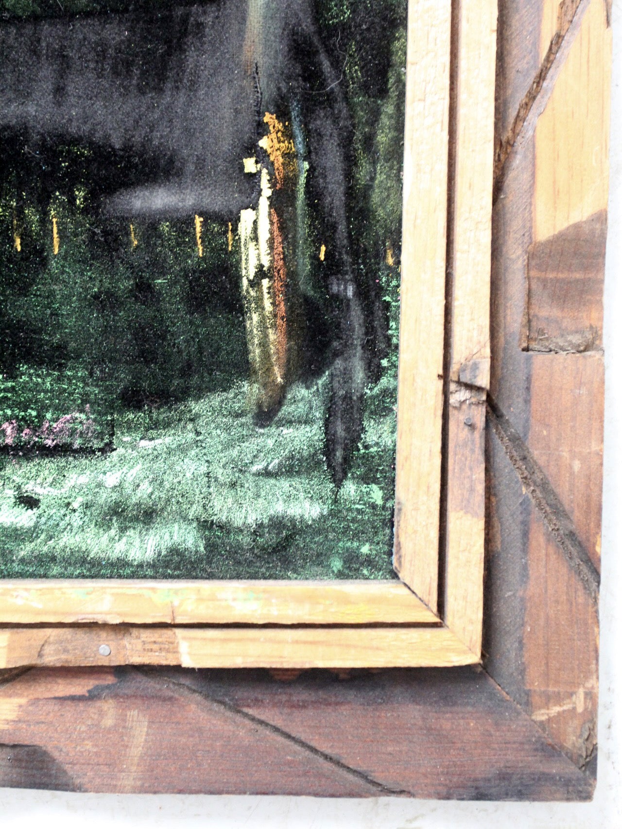 vintage velvet painting with wood frame