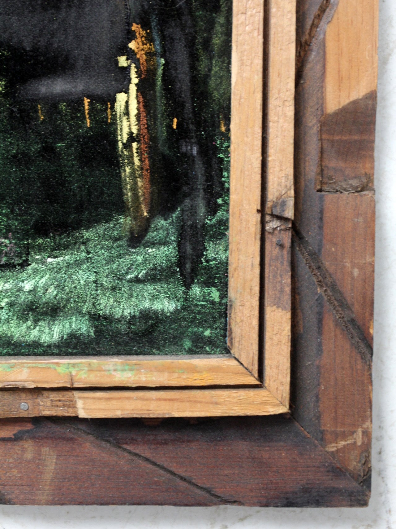 vintage velvet painting with wood frame