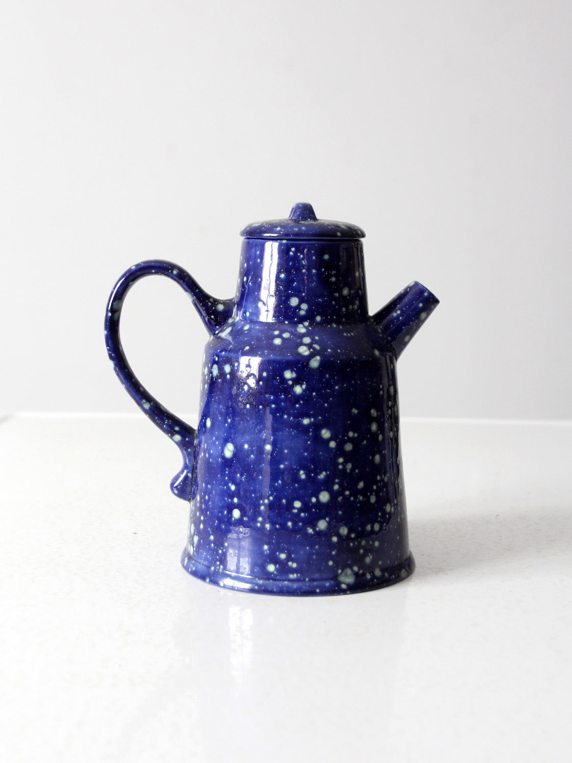 vintage blue ceramic teapot - enamelware style