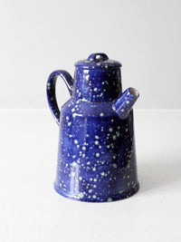 vintage blue ceramic teapot - enamelware style