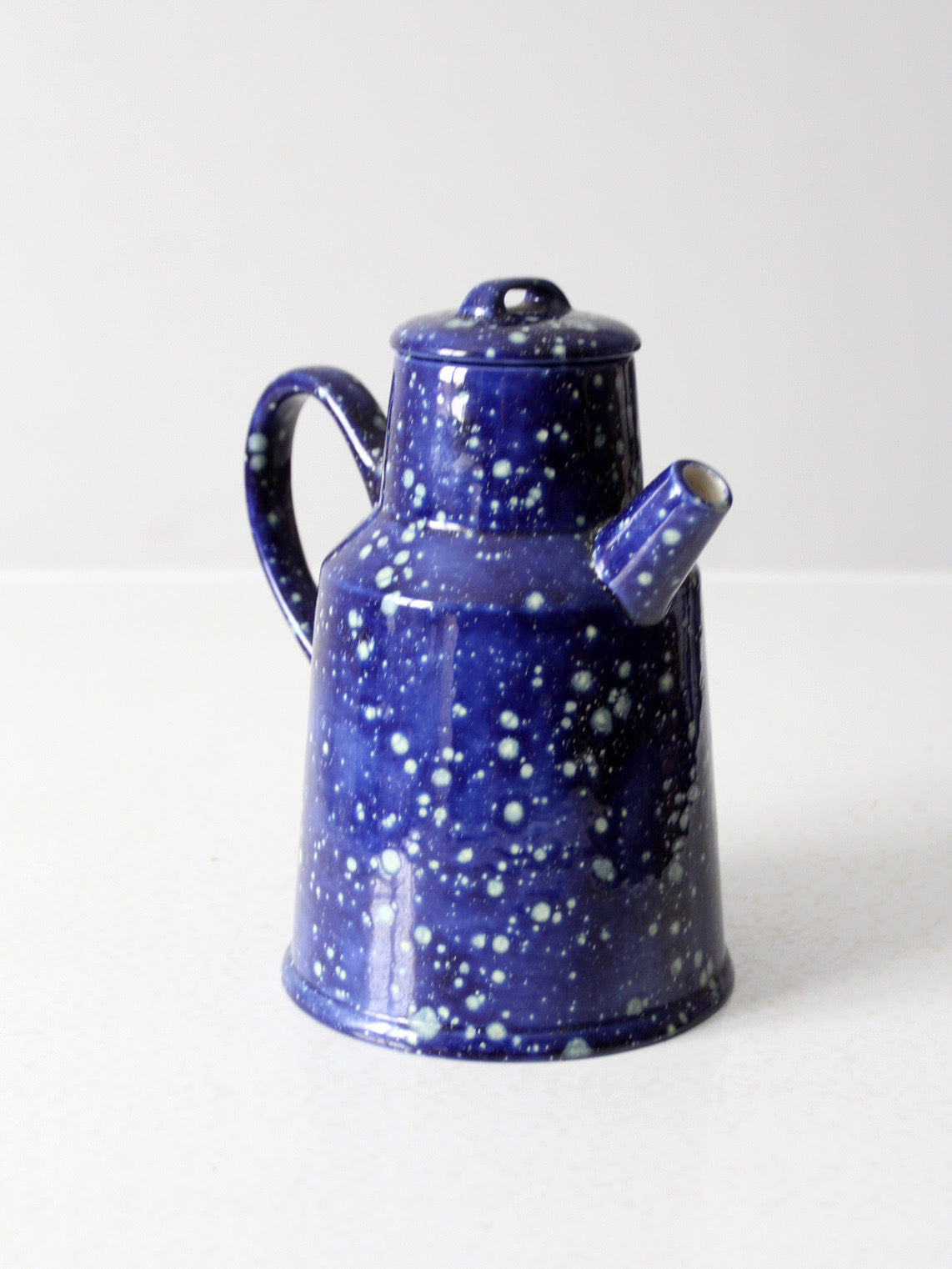 vintage blue ceramic teapot - enamelware style