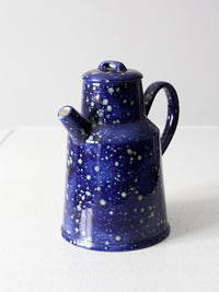 vintage blue ceramic teapot - enamelware style