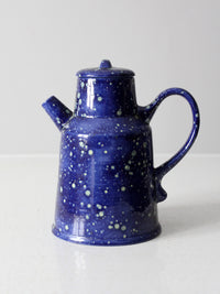 vintage blue ceramic teapot - enamelware style