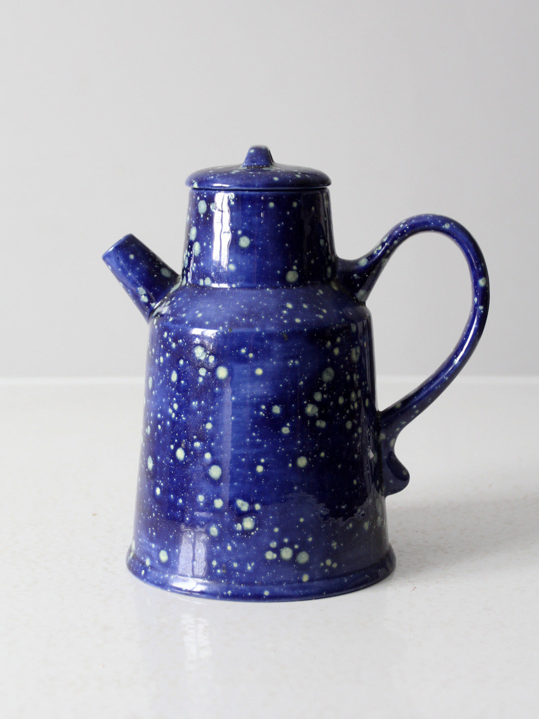 vintage blue ceramic teapot - enamelware style