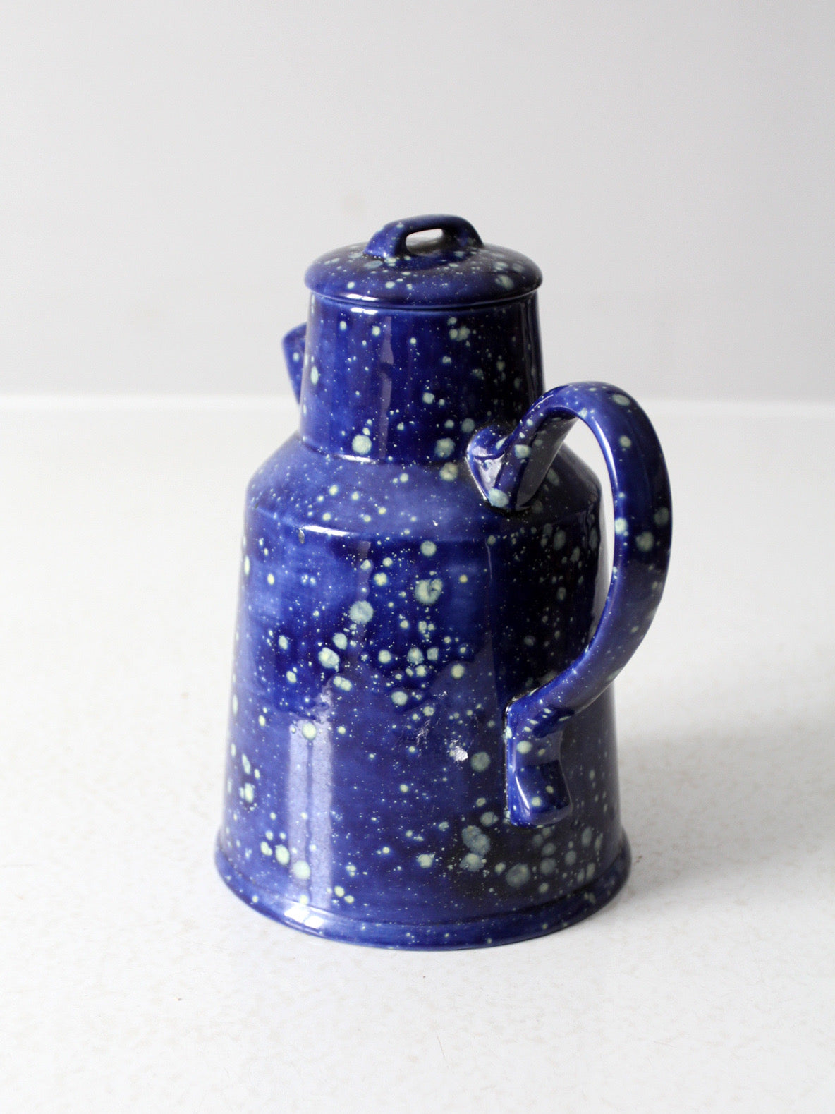 vintage blue ceramic teapot - enamelware style