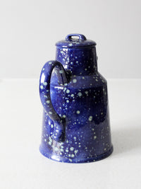 vintage blue ceramic teapot - enamelware style