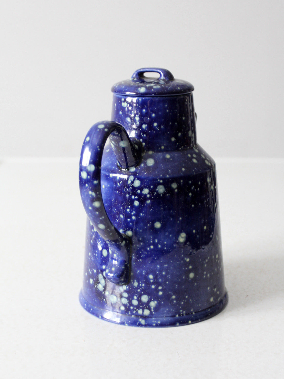 vintage blue ceramic teapot - enamelware style