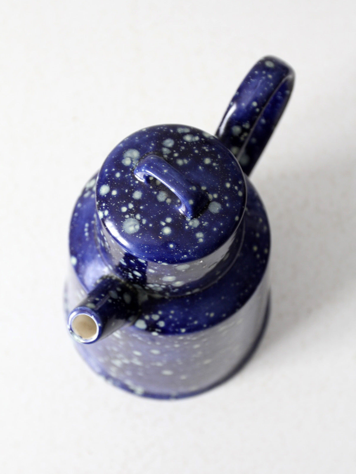 vintage blue ceramic teapot - enamelware style