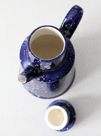 vintage blue ceramic teapot - enamelware style