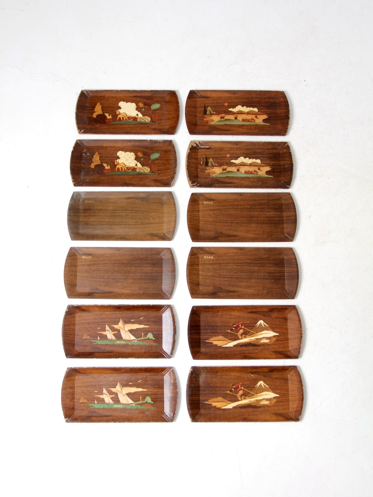 mid century Hasko wooden trays set of 12