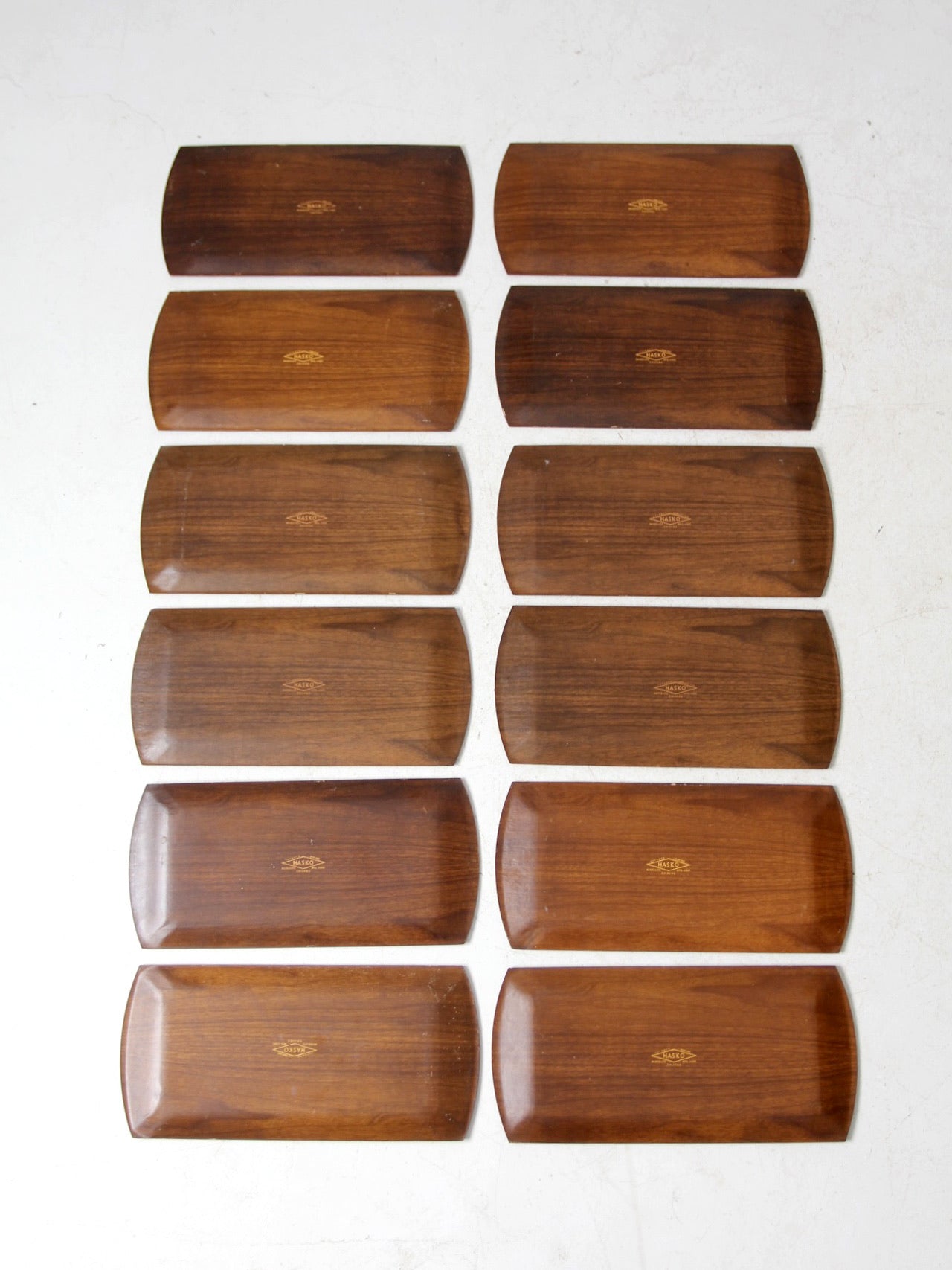 mid century Hasko wooden trays set of 12