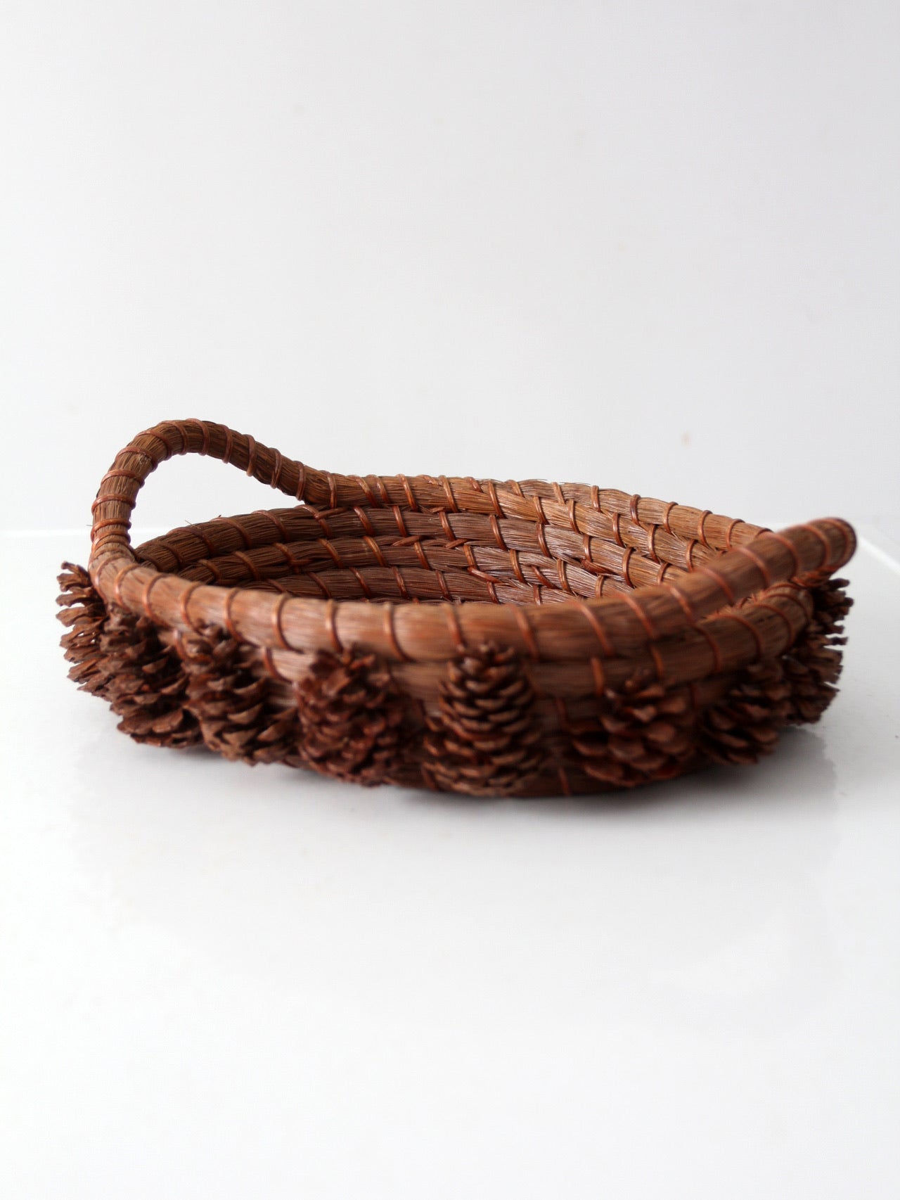 vintage folk art pine needle basket
