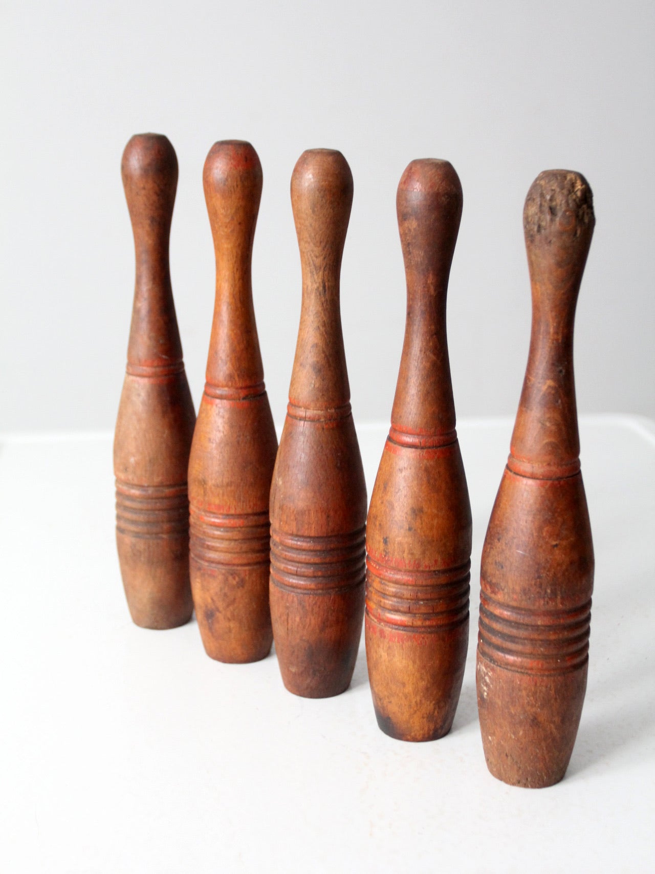 antique wooden skittles set of 5