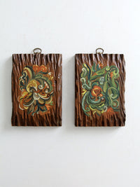 mid century painted wood wall art pair