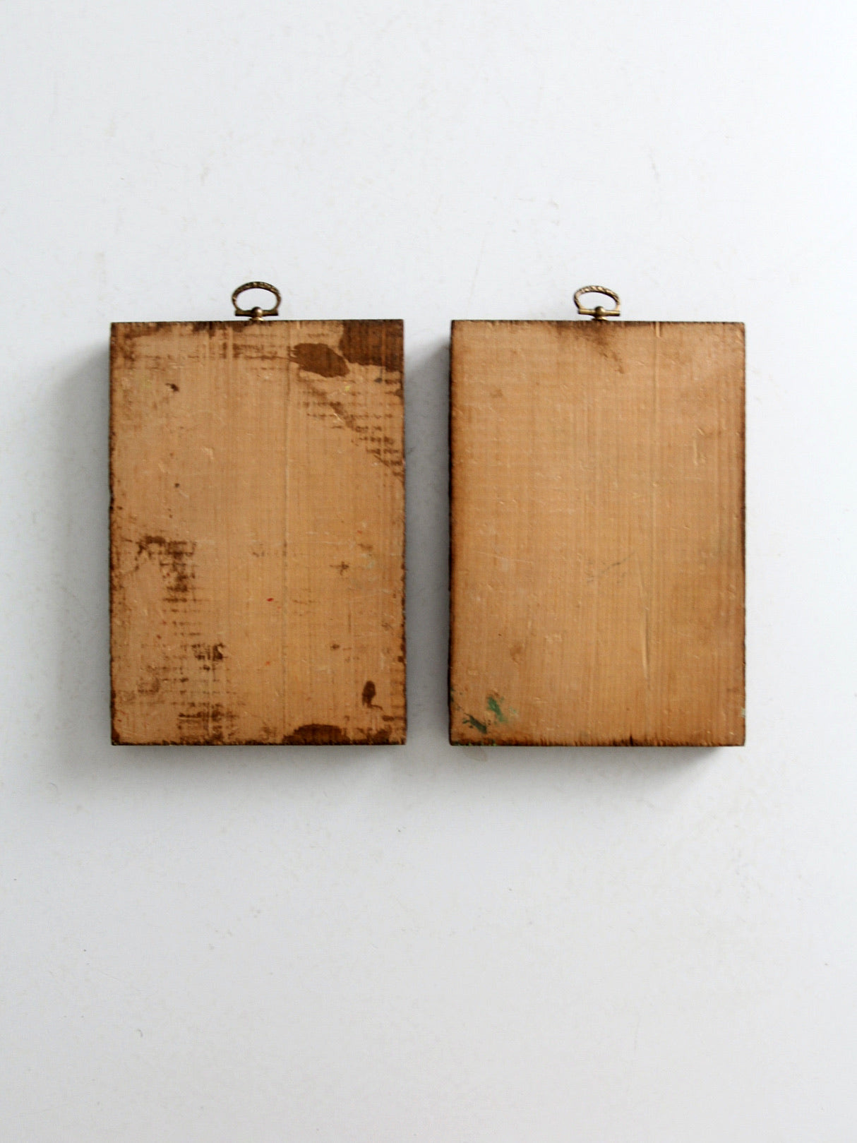 mid century painted wood wall art pair