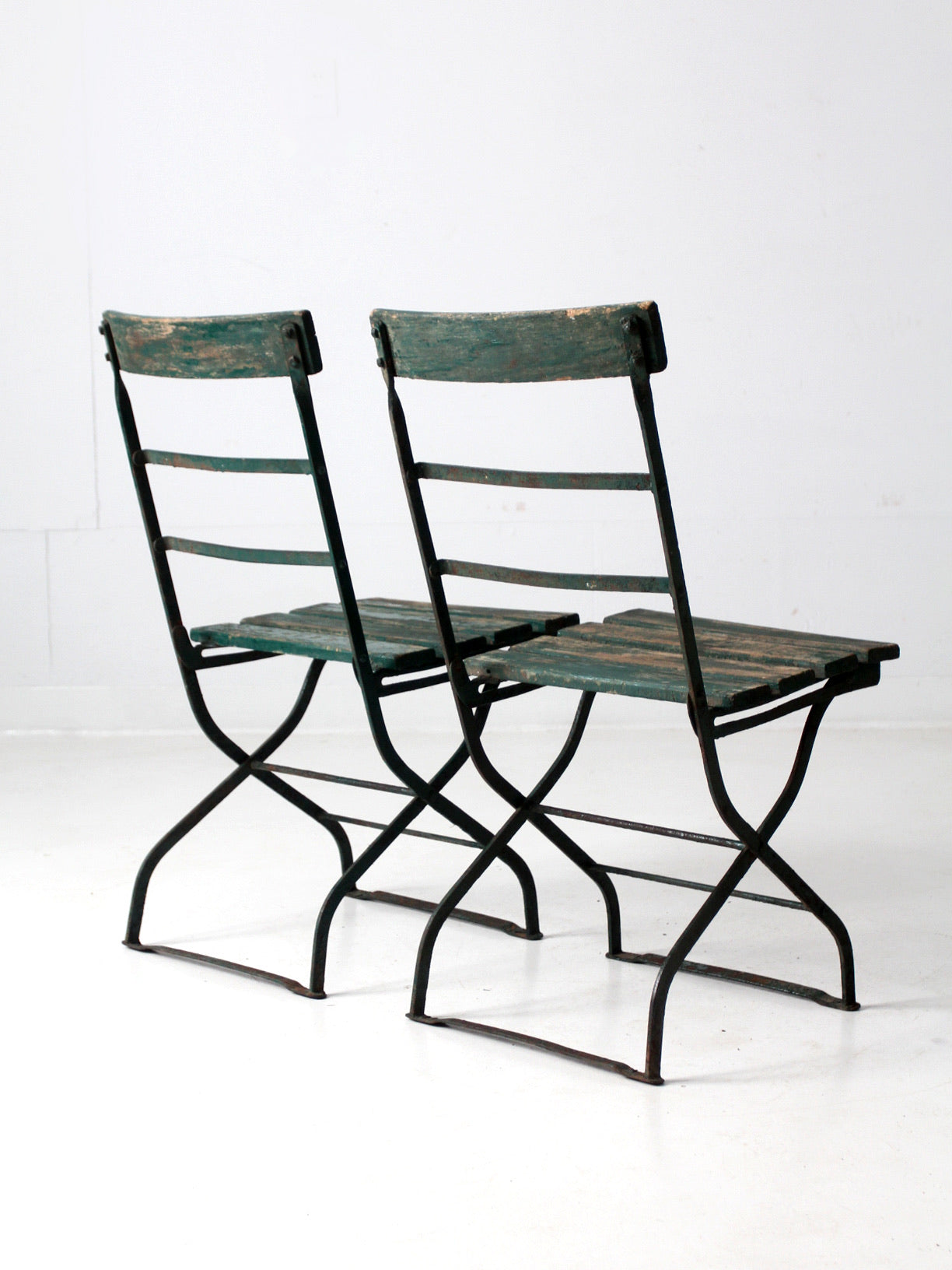 antique wrought iron folding chairs pair