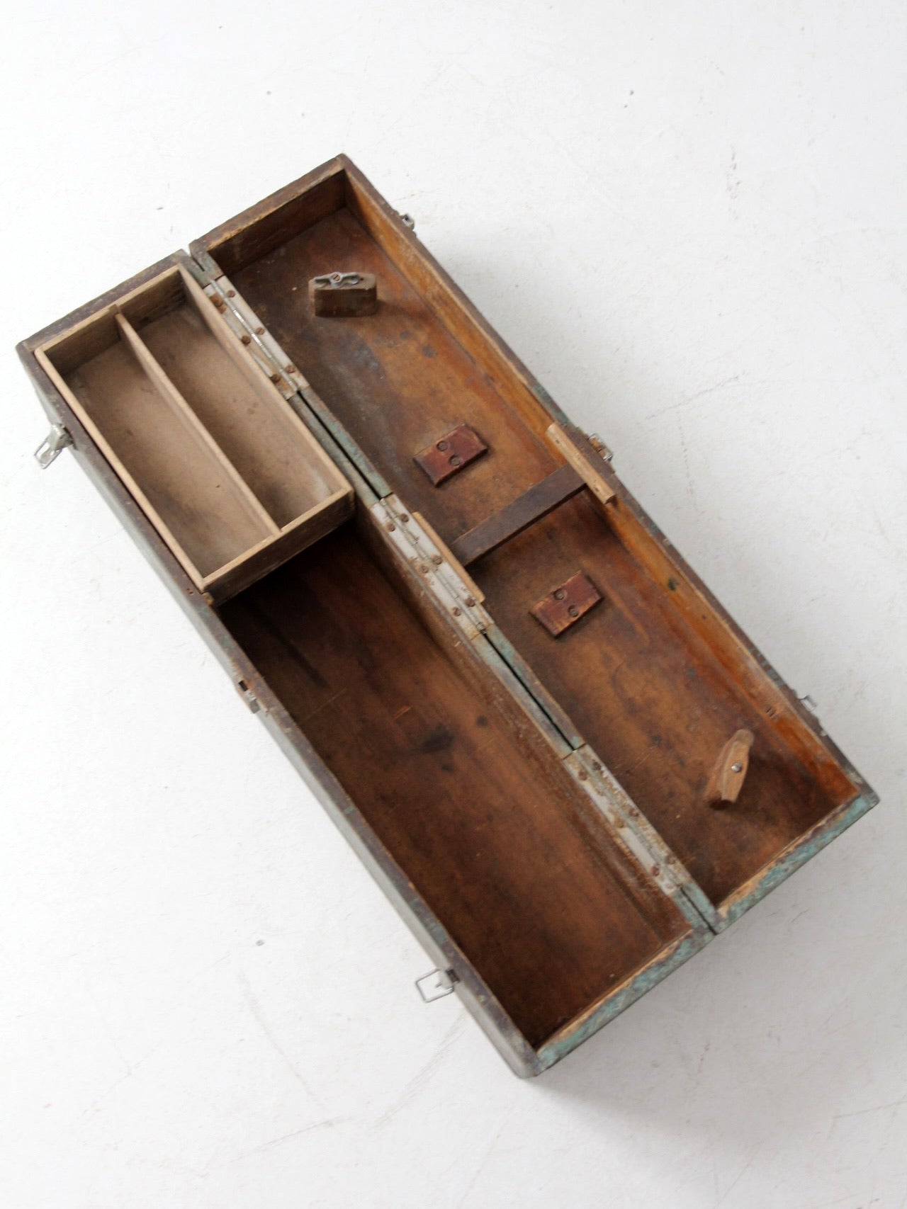 vintage green wood tool box