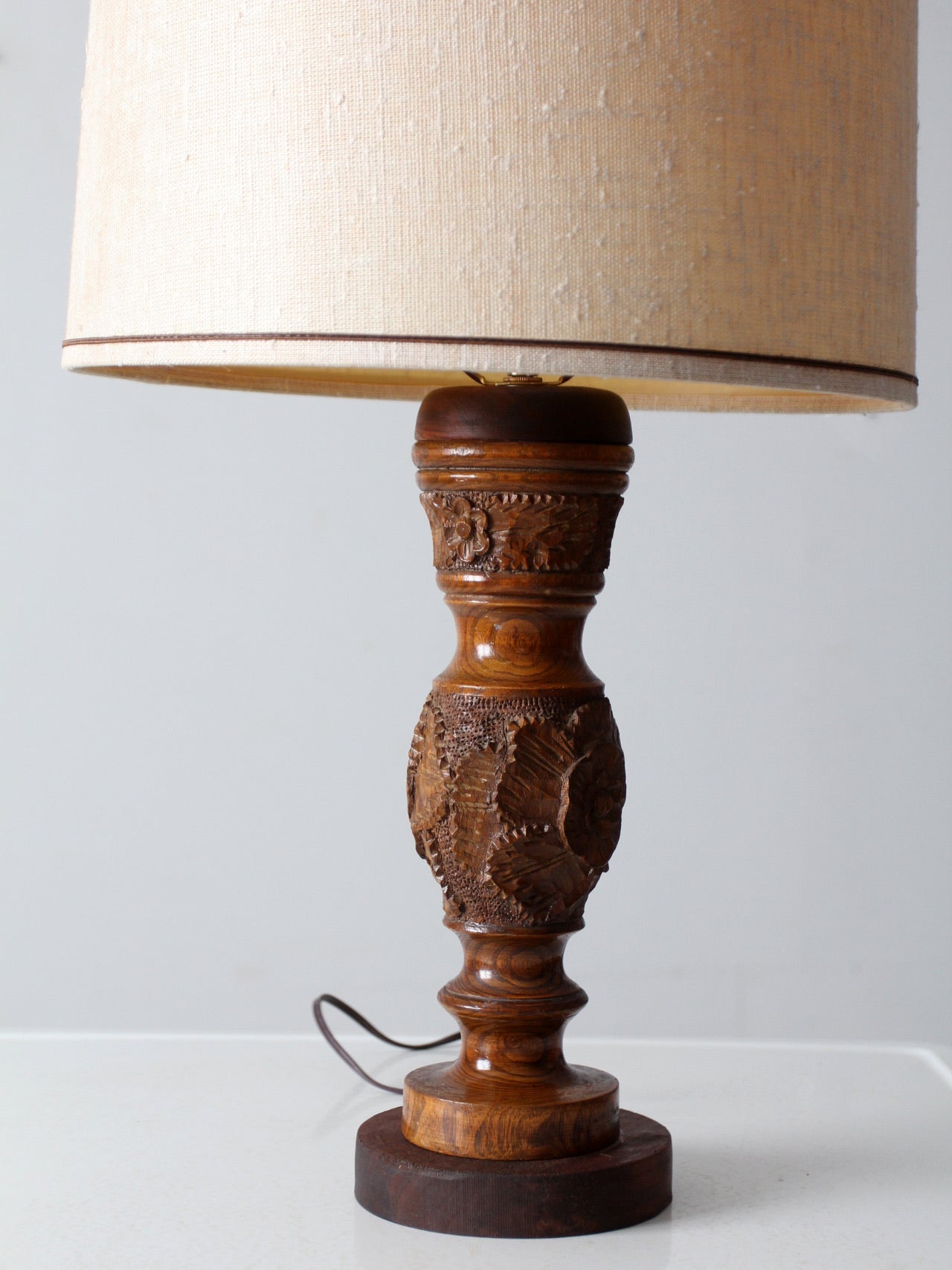 vintage floral carved table lamp