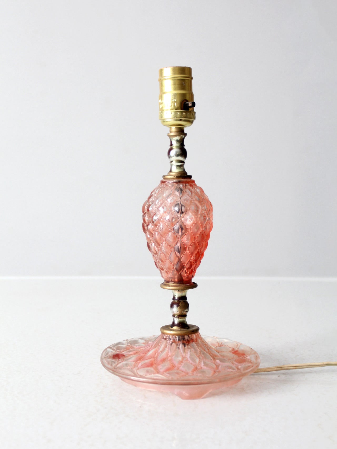 vintage pink hobnail glass table lamp