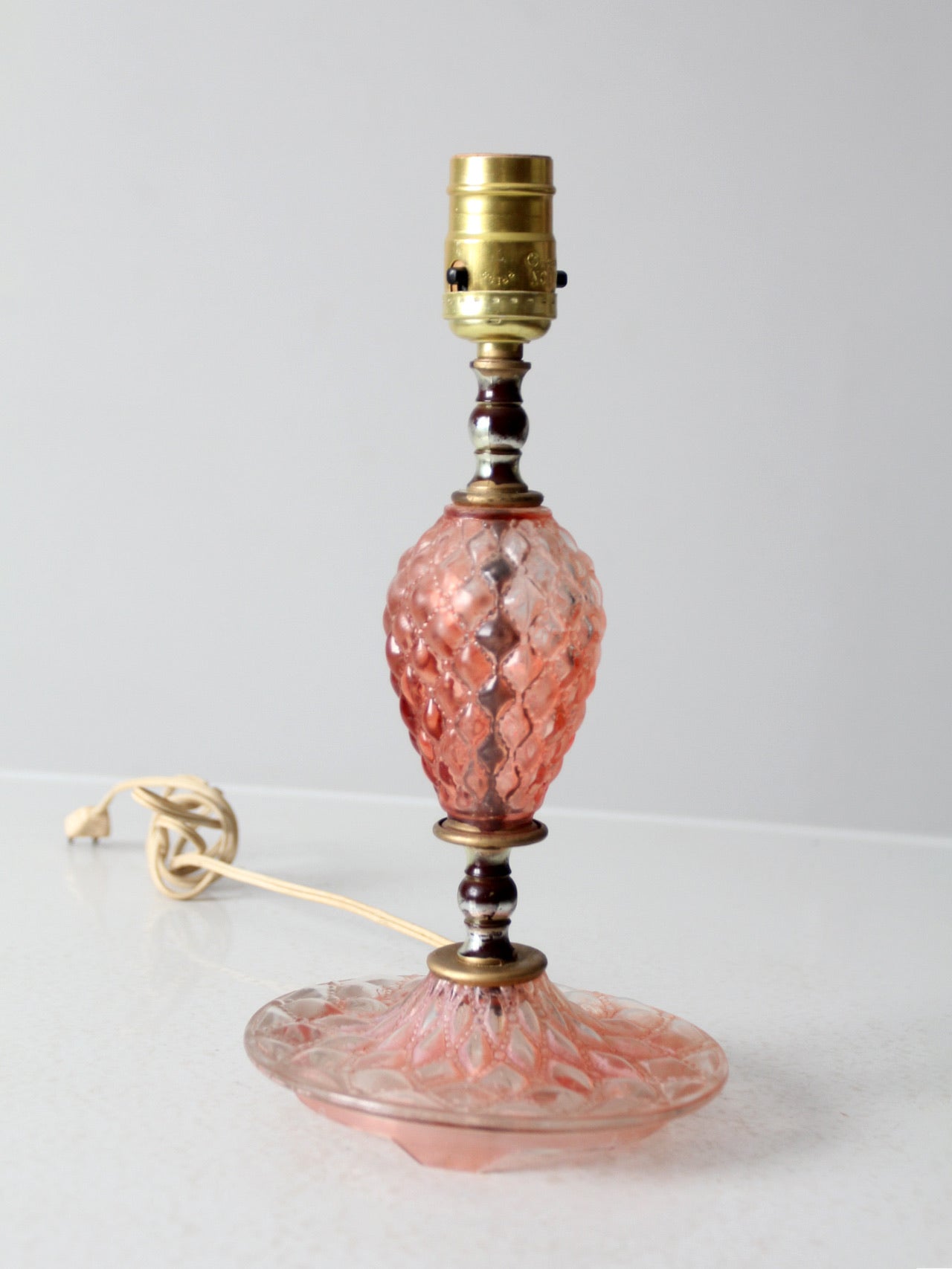 vintage pink hobnail glass table lamp
