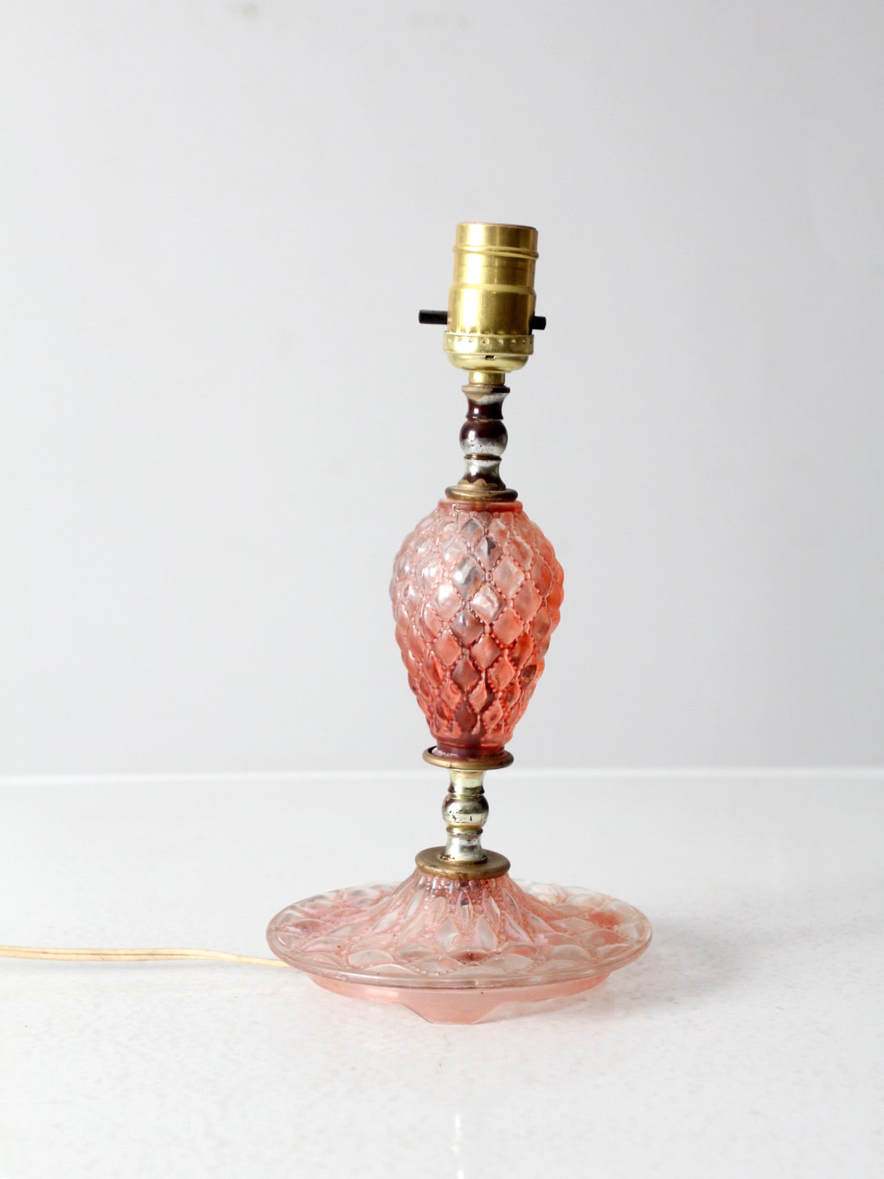 vintage pink hobnail glass table lamp