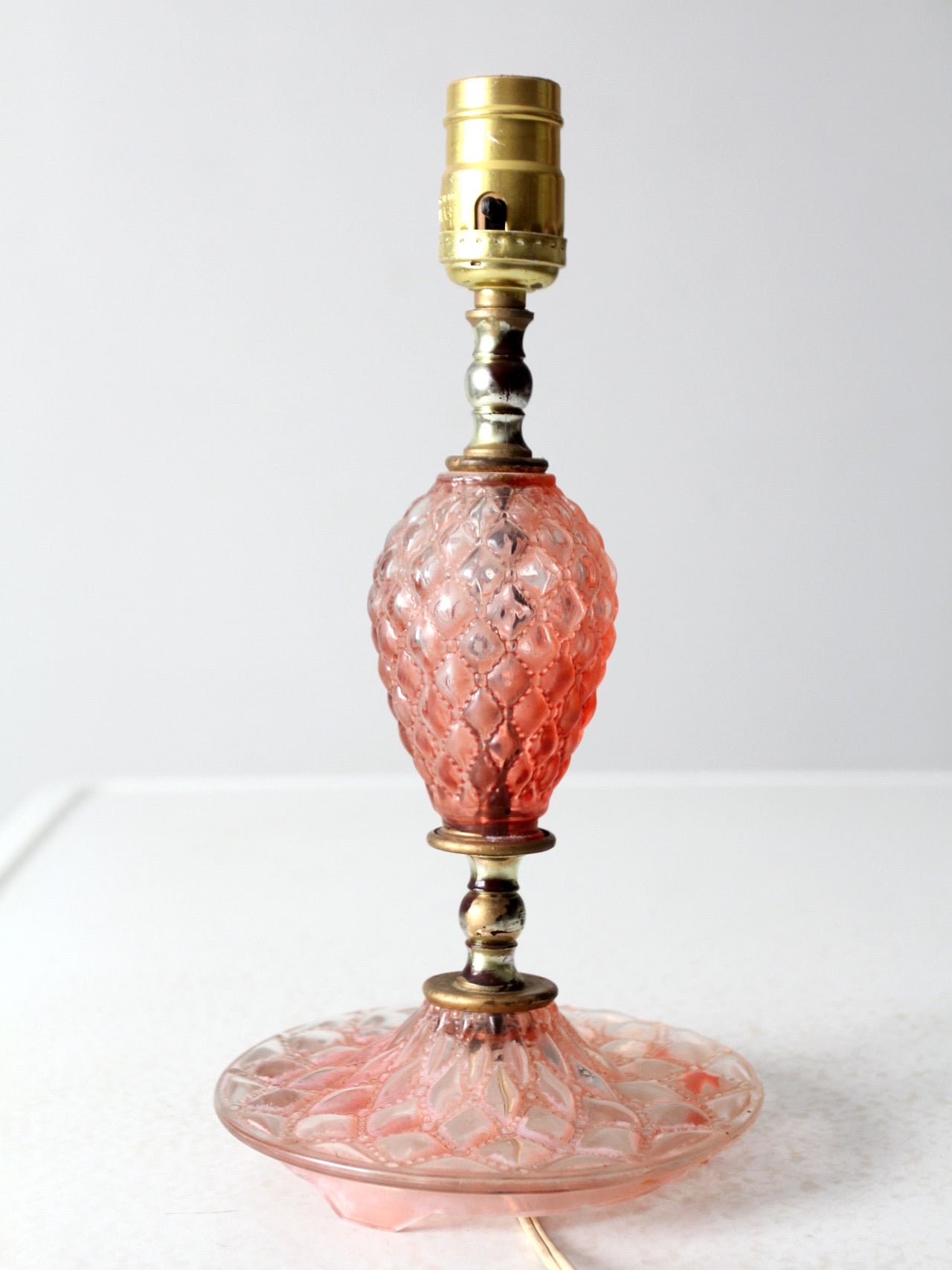 vintage pink hobnail glass table lamp