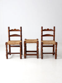 antique rush seat chairs and stool set