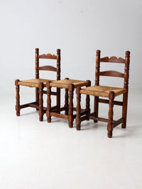 antique rush seat chairs and stool set