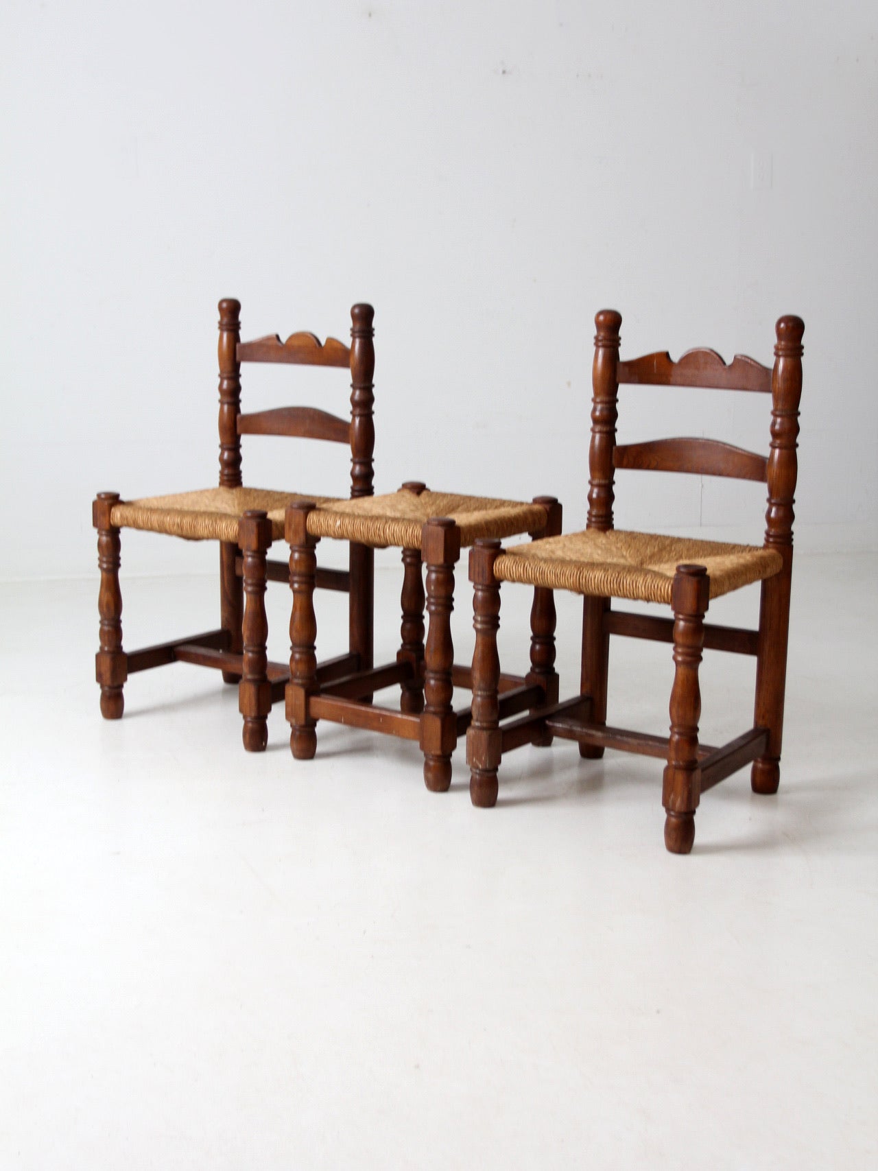 antique rush seat chairs and stool set