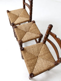 antique rush seat chairs and stool set