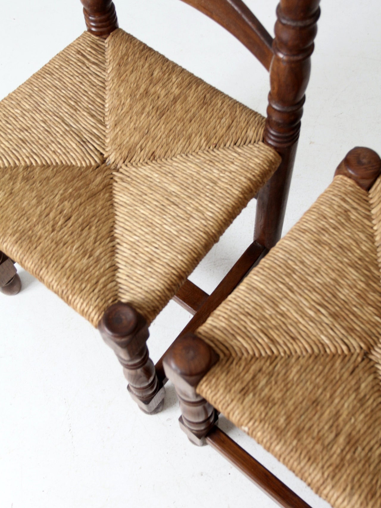 antique rush seat chairs and stool set