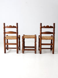 antique rush seat chairs and stool set