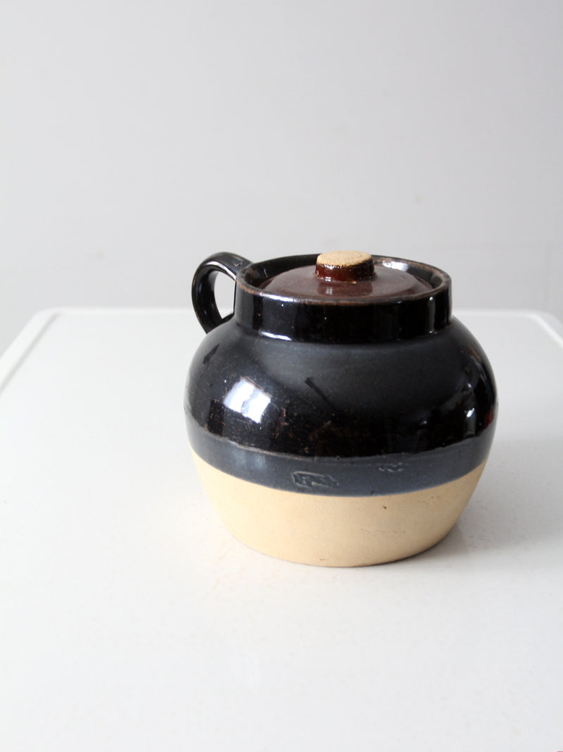 antique American stoneware bean pot