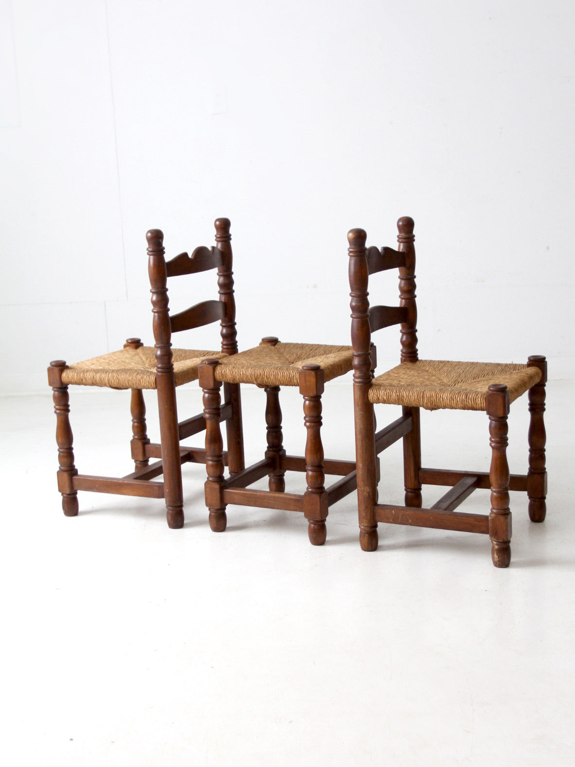 antique rush seat chairs and stool set