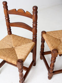 antique rush seat chairs and stool set