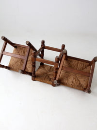 antique rush seat chairs and stool set