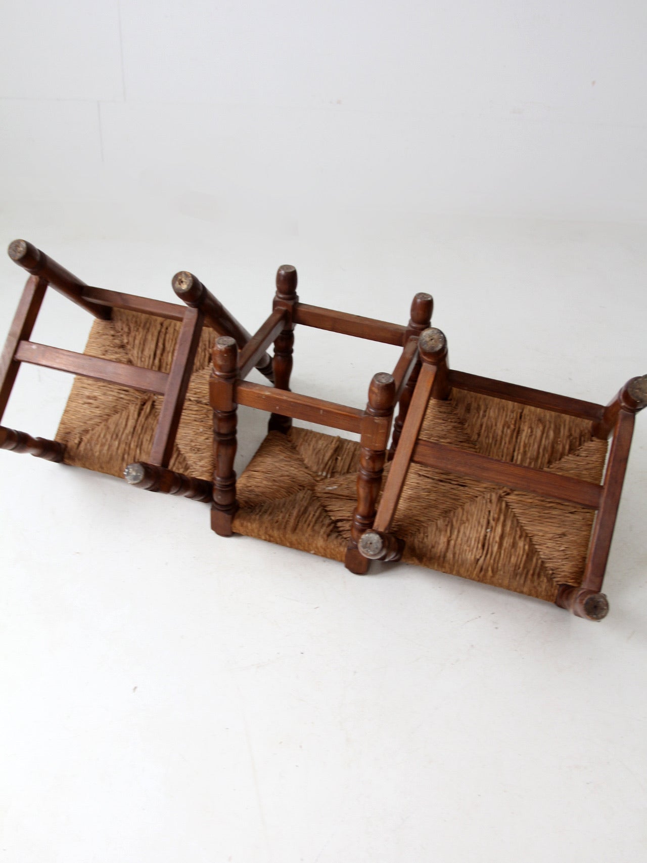 antique rush seat chairs and stool set